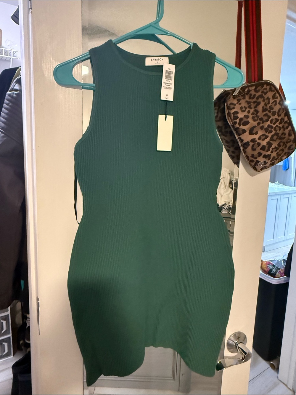 Babaton Forest Green Sculpt Knit Racer Mini Dress